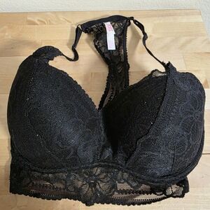 Victoria's Secret PINK Push-up Pigeonnant Lace Underwire Bra Sz  S (D-DD) BLACK